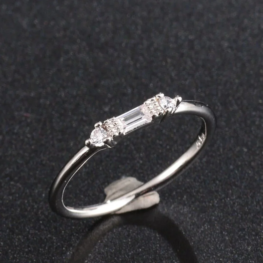 🍁 Silver White Chic Rectangle Round Gems Dainty Ring for Women, VIP179